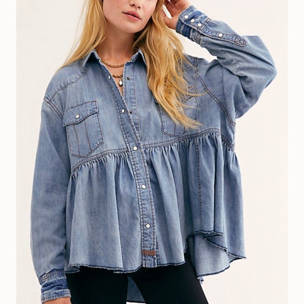 Free People Denim Blue Button Down Shirt